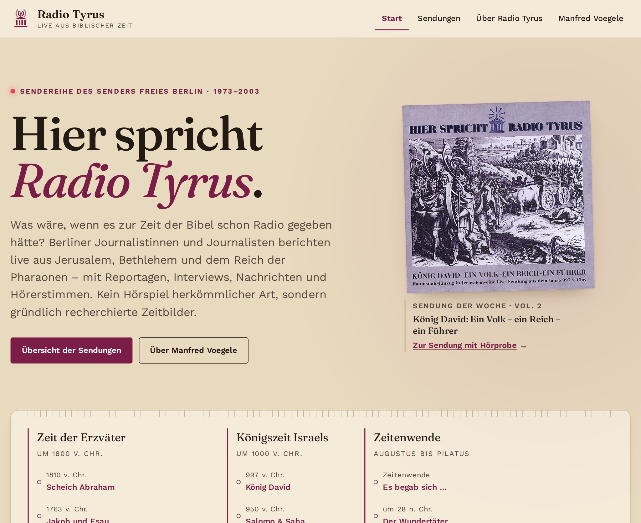 Startseite der Erinnerungswebseite Radio Tyrus, umgesetzt von Jan Füllemann.